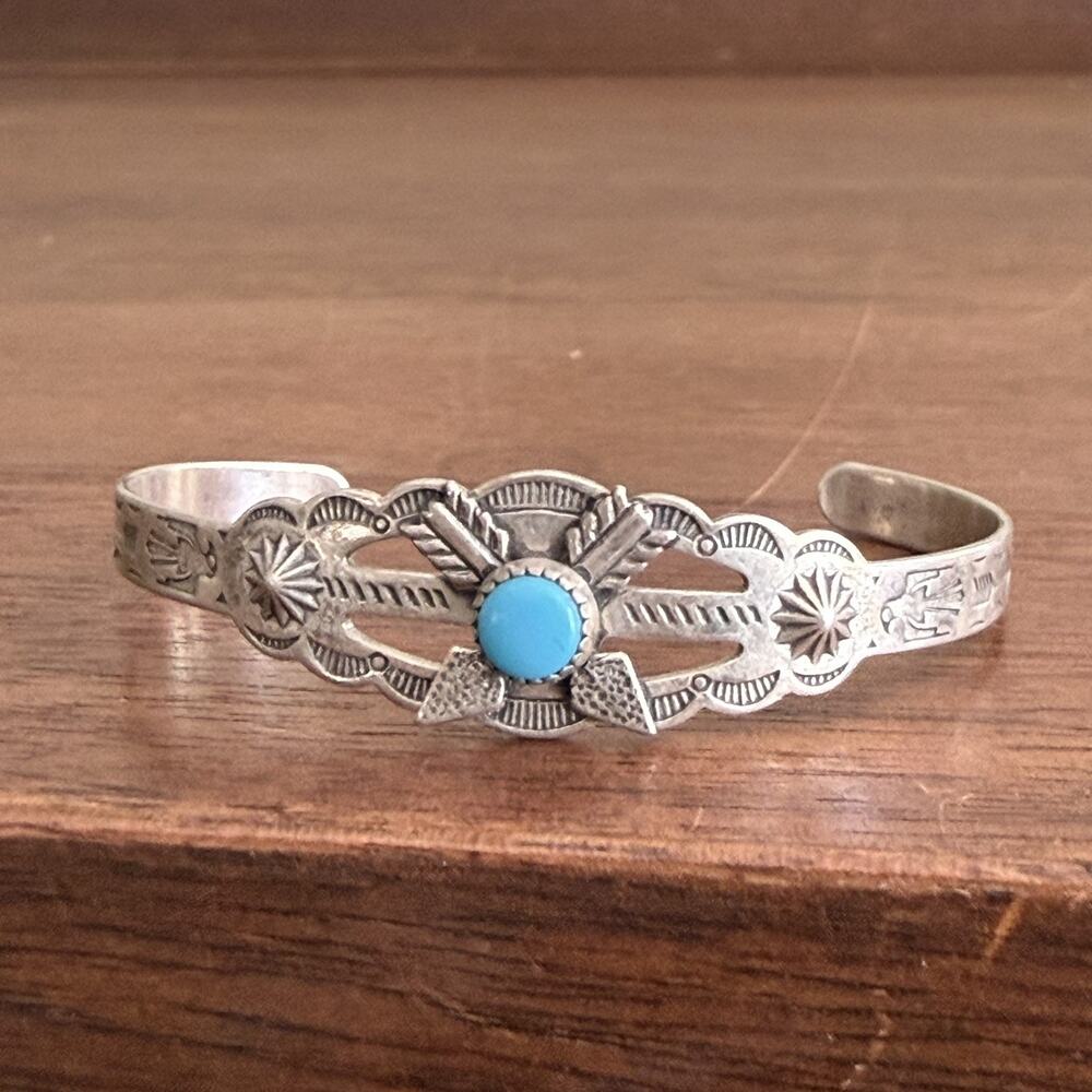 Vintage Cuff Bracelet Navajo Turquoise - Small Toddler Baby Size